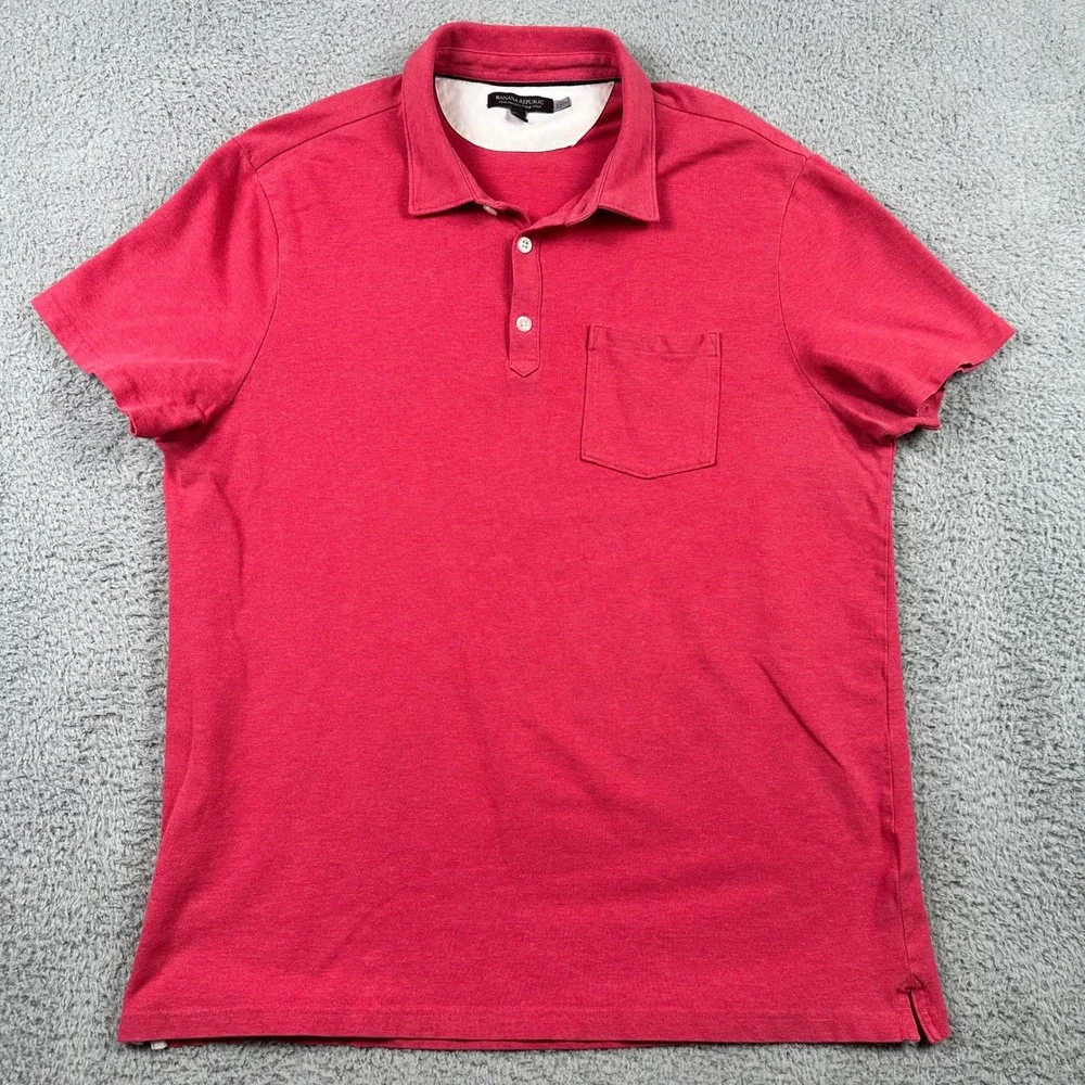 Banana Republic Performance Pique Polo Mens XL Red Short Sleeve Pocket Stretch‎